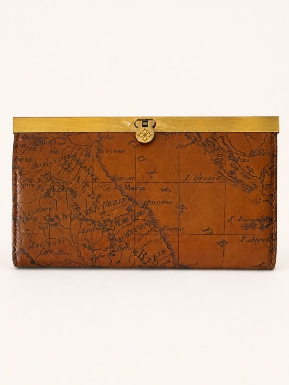 PATRICIA NASH Leather Cauchy Framed Wallet Push Lock Closure Signature Map Print